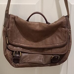 Woman's Taupe Brown Leather Crossbody Messenger Bag